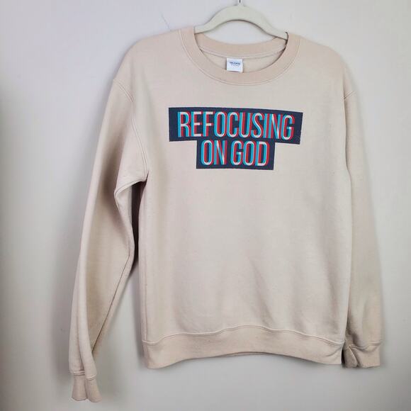 REFOCUSING ON GOD | Christian Graphic | Cream | Crew Neck Sweatshirt | Small - Picture 4 of 6